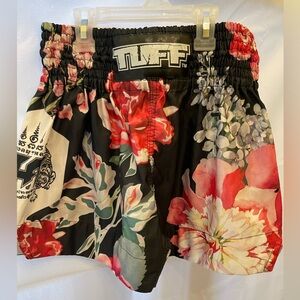 TUFF Muay Thai Shorts Floral Tiger Black Kickboxing MMA